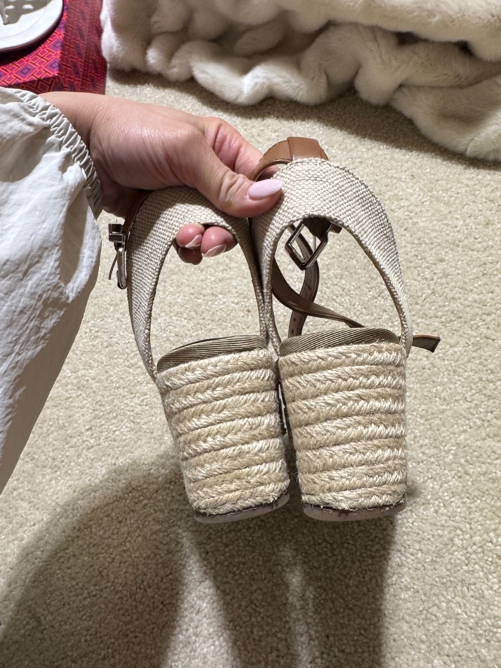 BCBGeneration Beige Espadrille Wedge Sandals with Brown Ankle Strap - Picture 6 of 6